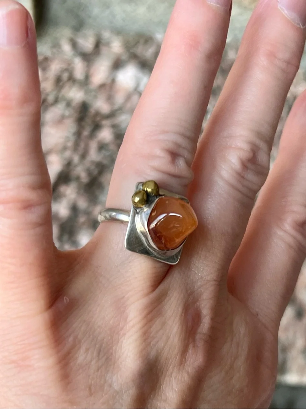 Sterling Silver and Carnelian Ring, Size 5.25